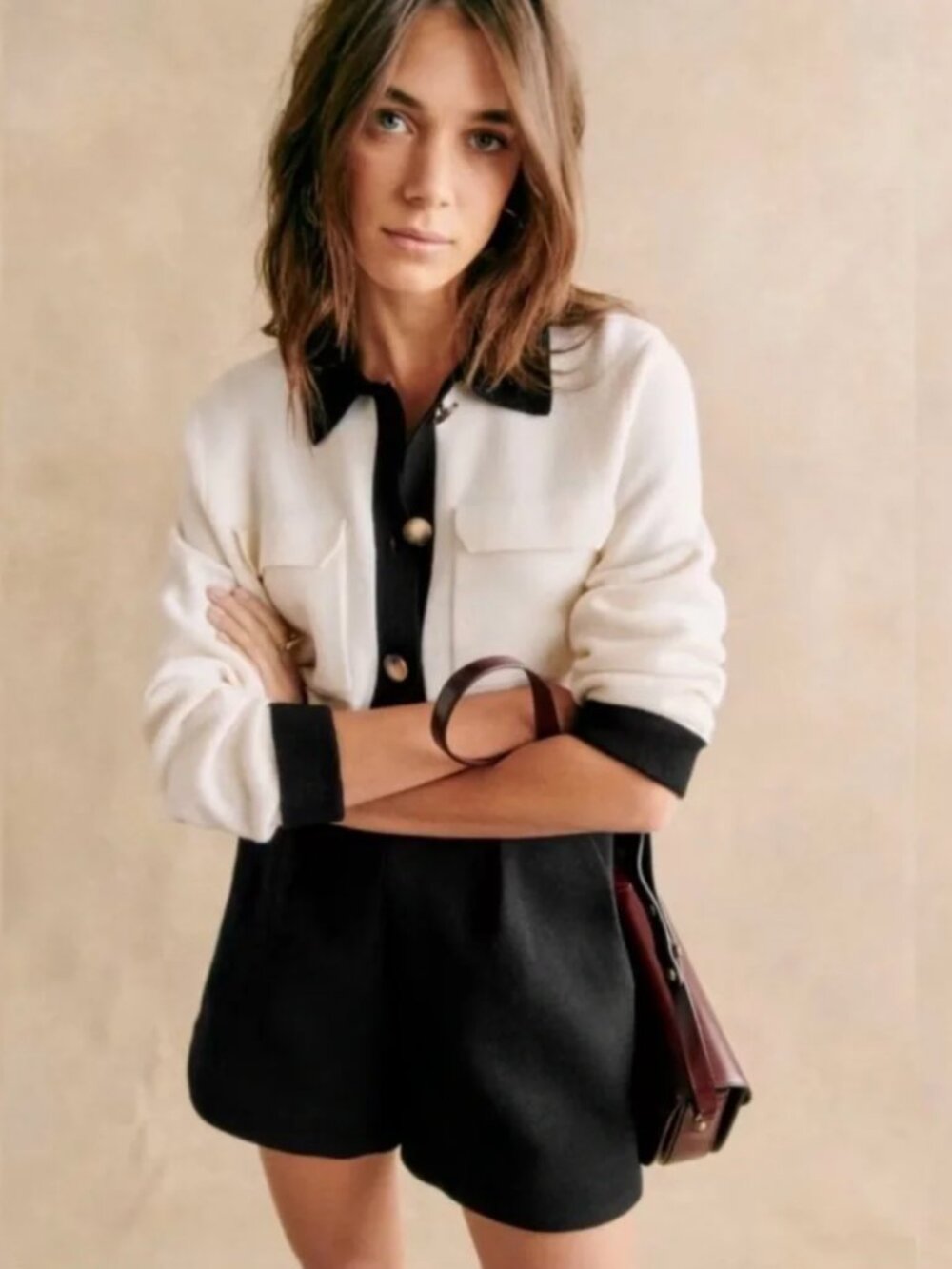 Sezane Betty Cardigan - Ecru and Black - Picture 1 of 9
